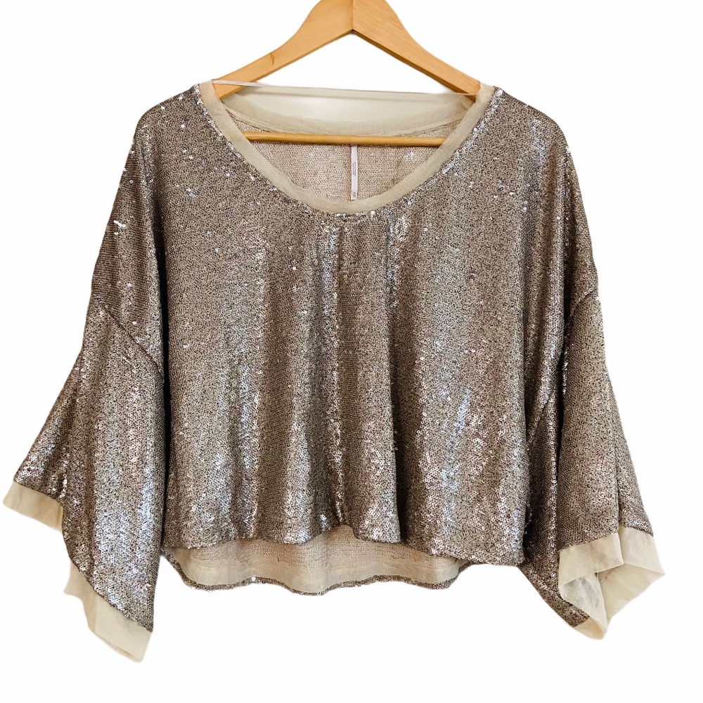 Free People Champagne Dreams Sequin Party Blouse - Picture 10 of 11